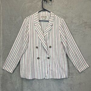 Dolan Anthropologie Linen Boxy Striped Blazer Sz L Lagonlook Double Breasted